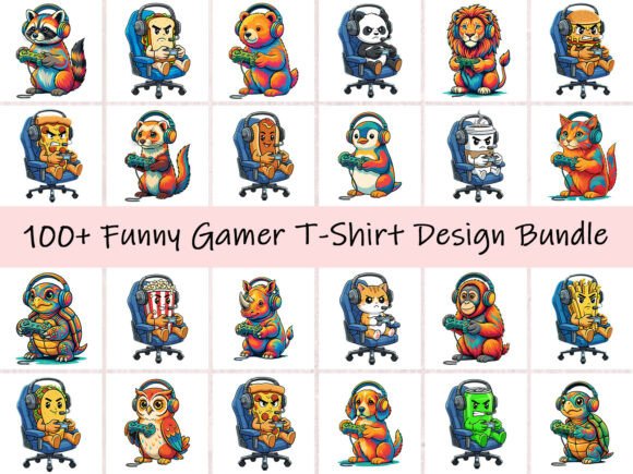 100 Funny Gamer T-Shirt PNG Bundle