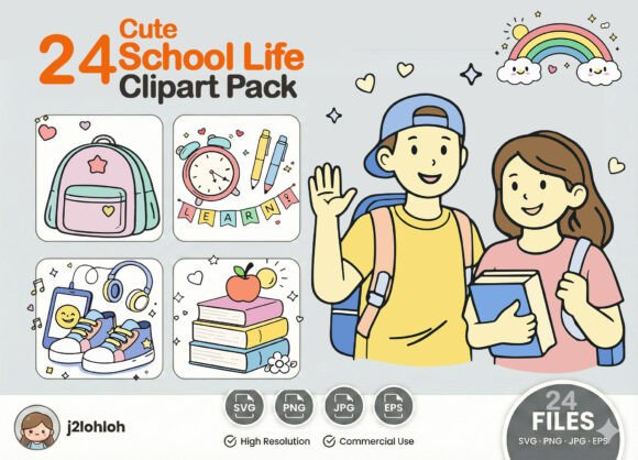 24 Cute School Life Clipart - Kids Doodle: A Must-Have for Creative Projects