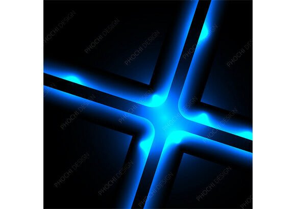 Abstract Blue Neon Cross Glowing