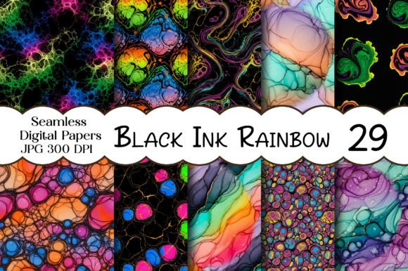 Black Ink Rainbow Seamless Print: A Bold Fusion of Monochrome and Color
