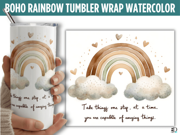 Boho Rainbow Tumbler Wrap Watercolor
