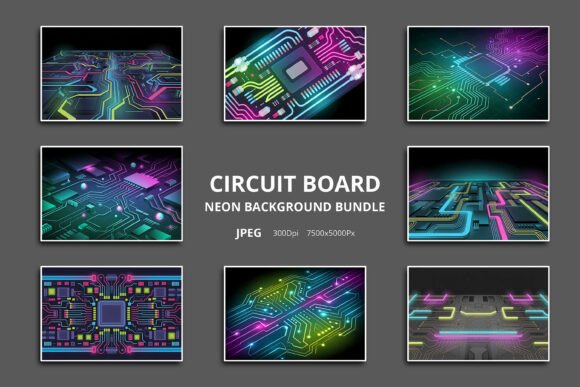 Cyber Circuit Board Neon Backgrounds