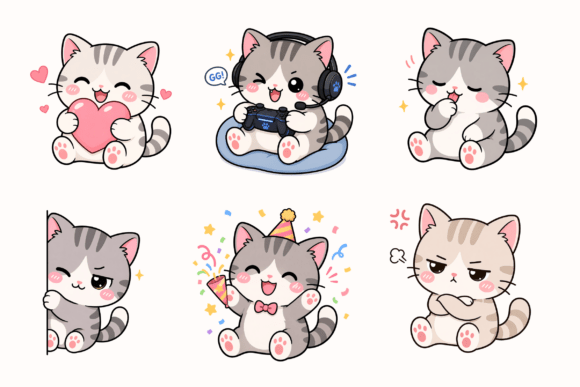 Feline Expressions Cliparts: A Whimsical Collection of Cat Illustrations