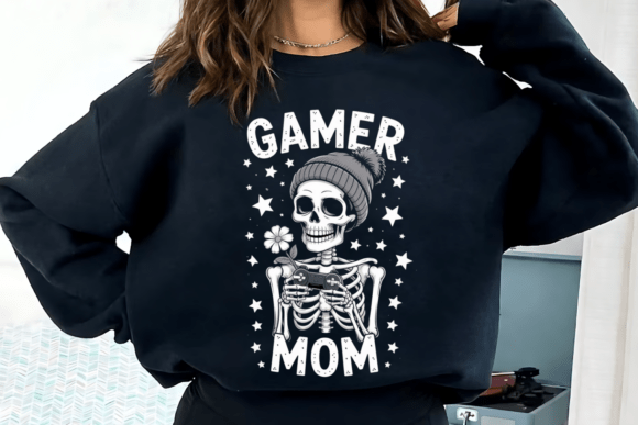 Funny Skeleton Gamer Mom Skull PNG: A Spooky, Stylish Addition for Gaming Moms