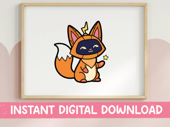 Kawaii Fox Robot with Lightning Sticker: A Unique Blend of Cute and Tech
