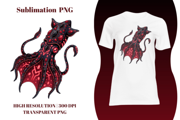 Neon Ruby Vampire Squid Graphic