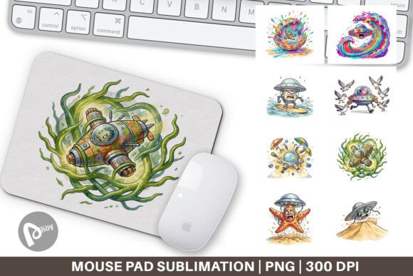 Panicked UFO Surf Beach Mouse Pad PNG: A Unique Addition to Your Work or Gaming Space