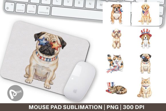 Patriotic Watercolor Pets Mouse Pad