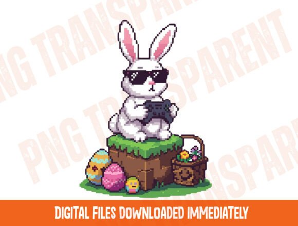 Pixel Gamer Bunny PNG Easter Sublimation: Level Up Your Easter with Serious Pixel Power