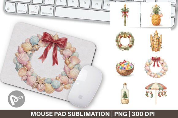 Retro Coastal Christmas Mouse Pad Design