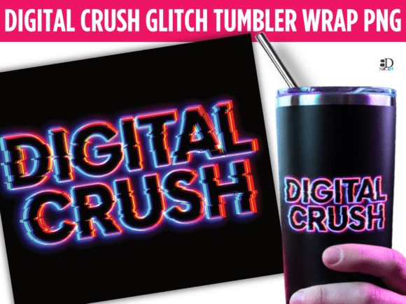 Revolutionize Your Drinkware with the Digital Crush Glitch Tumbler Wrap PNG