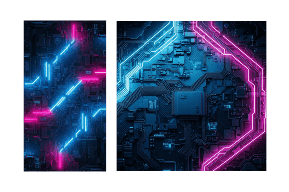 Sci-Fi Neon Glowing Electronic Circuit: A Digital Asset for High-Tech Design