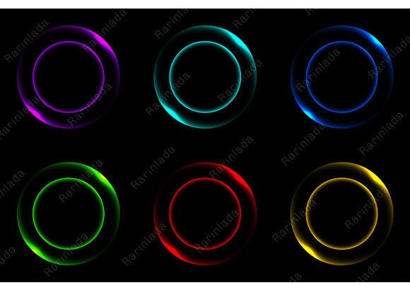 Set of Six Vibrant Neon Glowing Rings for Modern Design and Gaming