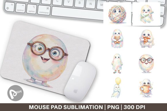 Ugly Cute Watercolor Ghost Mouse Pad PNG: A Unique Touch for Your Workspace