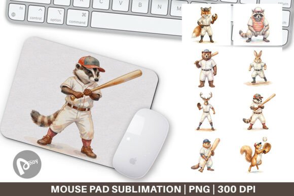 Watercolor Animal Baseball Mouse Pad PNG