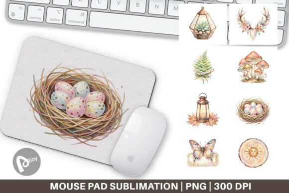 Watercolor Boho Woodland Mouse Pad PNG