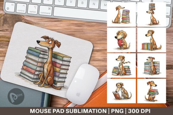 Watercolor Dog Book Stack Mouse Pad PNG: A Creative Addition to Your Workspace