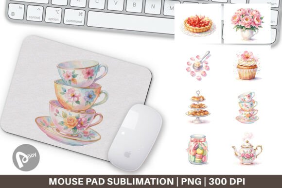 Watercolor Floral Tea Mouse Pad PNG