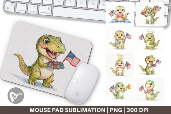 Watercolor Picnic BBQ Dinosaur Mouse Pad