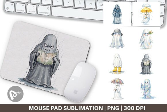 Watercolor Rainy Day Ghost Mouse Pad PNG: A Creative and Functional Addition to Your Workspace