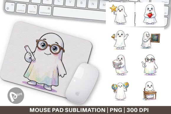 Watercolor School Ghost Mouse Pad
