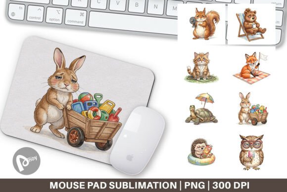 Watercolor Tired Summer Animal Mouse Pad