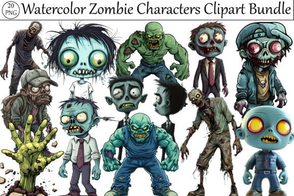 Watercolor Zombie Characters: A Spooky and Stylish Addition to Your Creative Projects