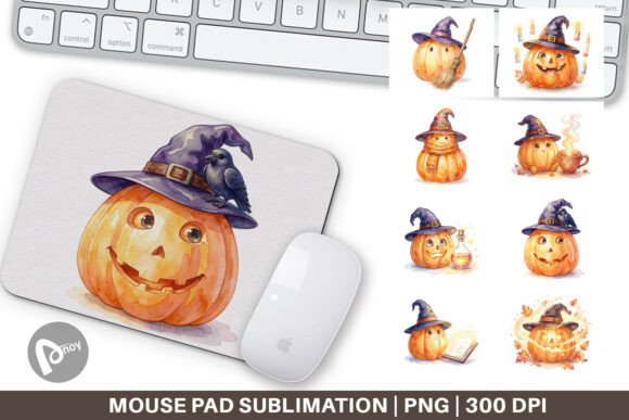 Witch Hat Pumpkin Watercolor Mouse Pad